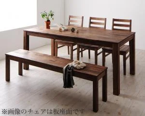 総無垢材ワイドダイニング Cursus クルスス 4点セット(テーブル+チェア2脚+ベンチ1脚) ウォールナット 板座 W160