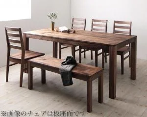 総無垢材ワイドダイニング Cursus クルスス 4点セット(テーブル+チェア2脚+ベンチ1脚) ウォールナット 板座 W160