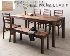 総無垢材ワイドダイニング Cursus クルスス 4点セット(テーブル+チェア2脚+ベンチ1脚) ウォールナット 板座 W160
