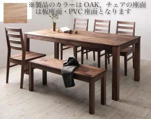 総無垢材ワイドダイニング Cursus クルスス 4点セット(テーブル+チェア2脚+ベンチ1脚) ウォールナット 板座 W160