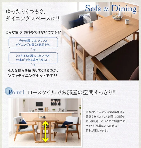 リビングダイニング 棚付きソファダイニングセット Betty ベティ W120