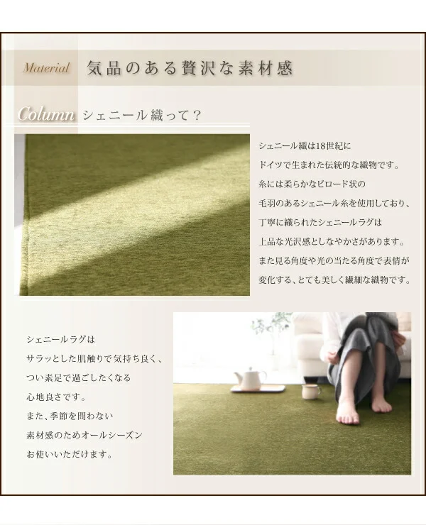表情豊かな撥水機能付きシェニールラグ claro クラーロ 130×185cm