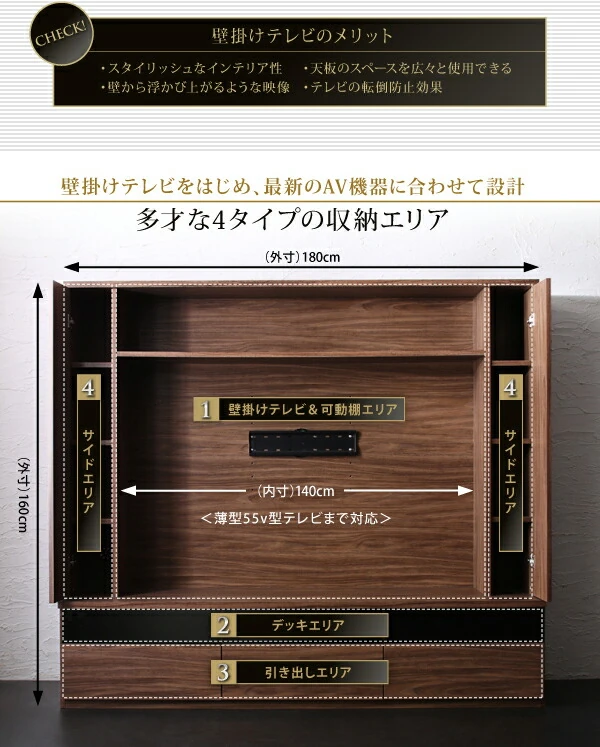 壁掛け機能付きハイタイプTVボード Dewey デューイ