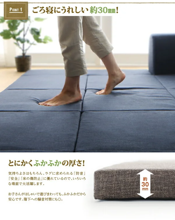 年中清潔 フロアソファになる洗えるクッションラグ 小 200×174cm