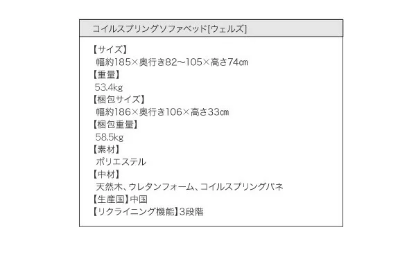 コイルスプリングソファベッド Welz ウェルズ 3.5P