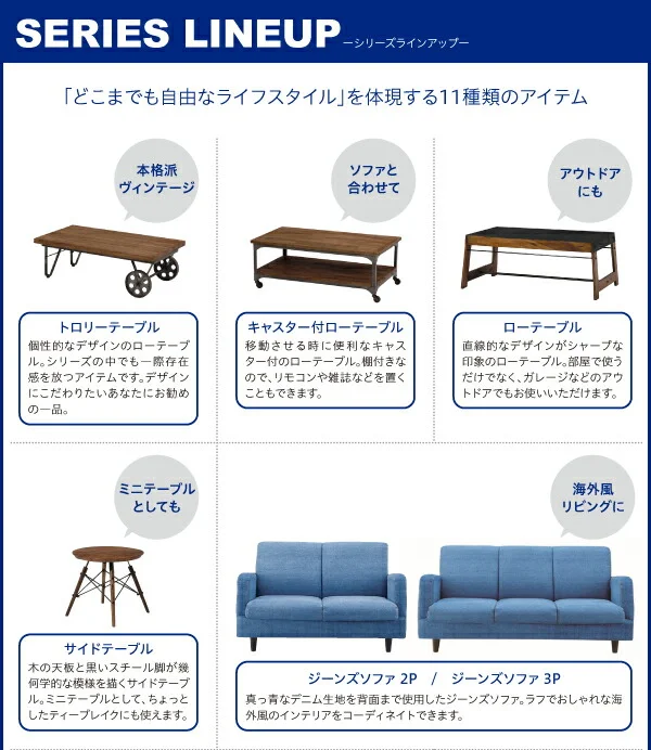 西海岸テイストヴィンテージデザインリビング家具シリーズ Ricordo リコルド ダイニングソファ 2P
