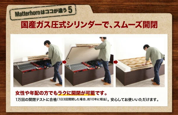 お客様組立 アウトドア収納跳ね上げベッド Matterhorn マッターホルン ベッドフレームのみ セミシングル 深さラージ