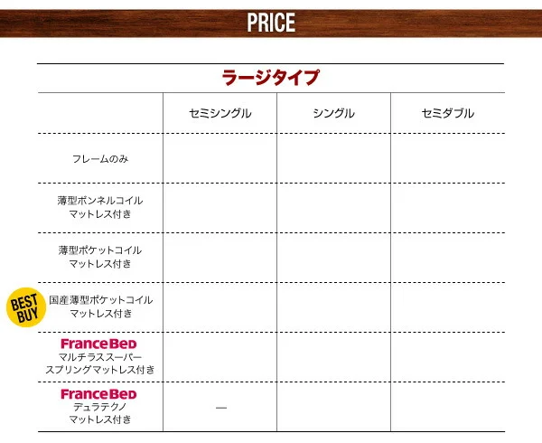お客様組立 アウトドア収納跳ね上げベッド Matterhorn マッターホルン ベッドフレームのみ セミシングル 深さラージ