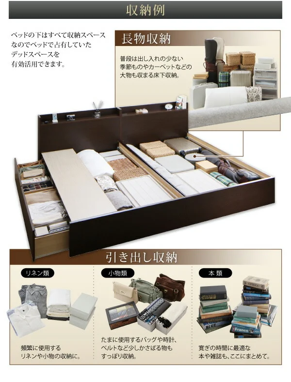 お客様組立 連結 棚・コンセント付すのこ収納ベッド Ernesti エルネスティ ベッドフレームのみ Aタイプ シングル