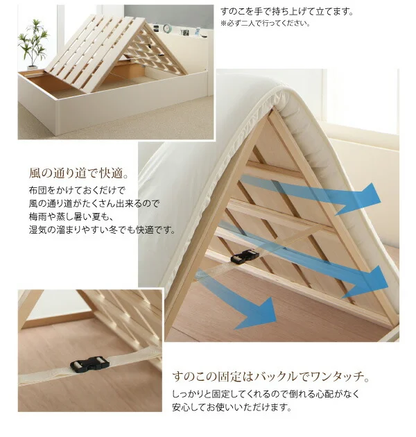 お客様組立 連結 棚・コンセント付すのこ収納ベッド Ernesti エルネスティ ベッドフレームのみ Aタイプ シングル
