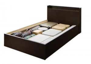 お客様組立 連結 棚・コンセント付すのこ収納ベッド Ernesti エルネスティ ベッドフレームのみ Aタイプ シングル