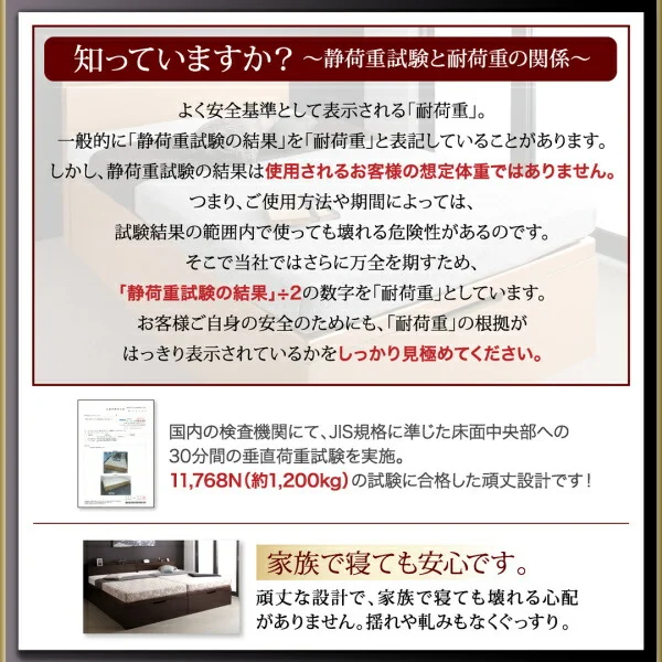 お客様組立 長く使える国産頑丈大容量跳ね上げ収納ベッド BERG ベルグ ベッドフレームのみ 縦開き セミシングル 深さレギュラー