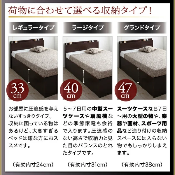 お客様組立 長く使える国産頑丈大容量跳ね上げ収納ベッド BERG ベルグ ベッドフレームのみ 縦開き セミシングル 深さレギュラー