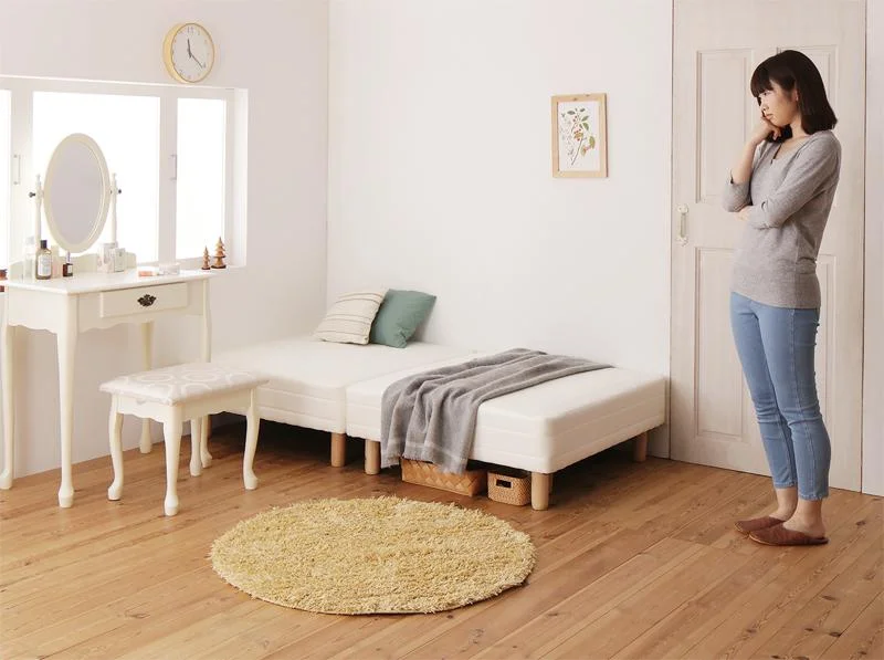 ショート丈分割式 脚付きマットレスベッド ポケット お買い得ベッドパッド・シーツは別売り セミシングル ショート丈 脚8cm