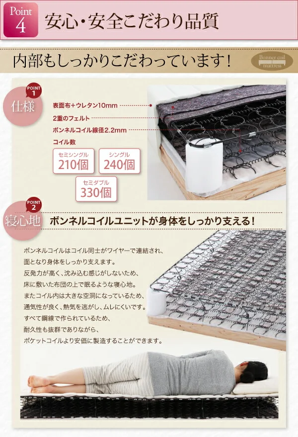 ショート丈分割式 脚付きマットレスベッド ボンネル お買い得ベッドパッド・シーツは別売り セミシングル ショート丈 脚8cm