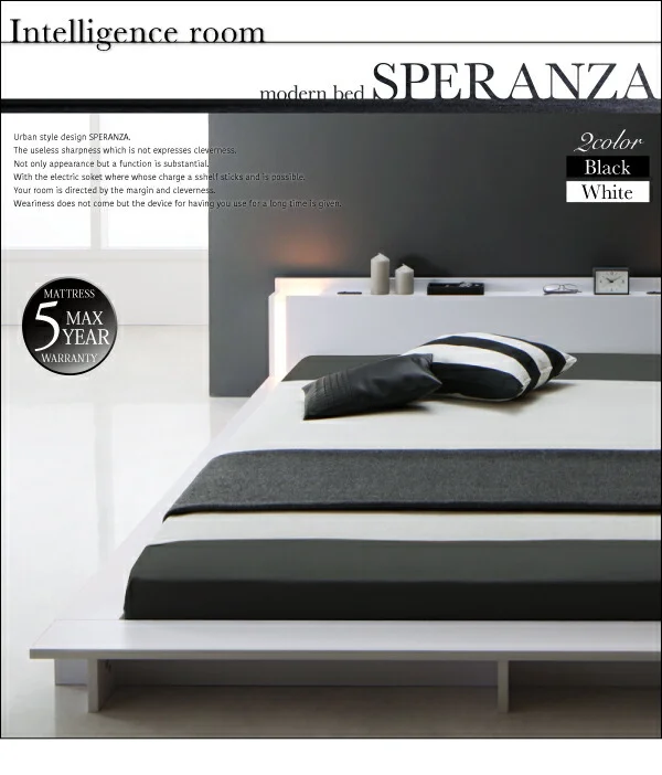 モダンライト・棚・コンセント付きデザインフロアローベッド SPERANZA スペランツァ ベッドフレームのみ シングル