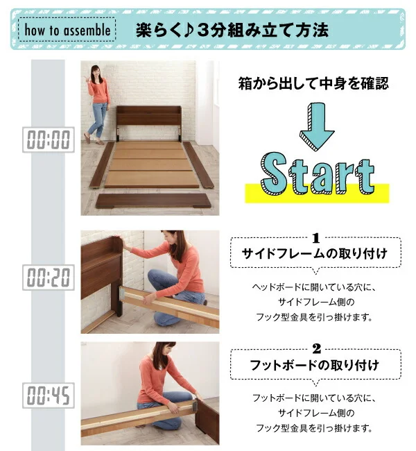 工具いらずの組み立て・分解簡単収納ベッド Lacomita ラコミタ ベッドフレームのみ シングル