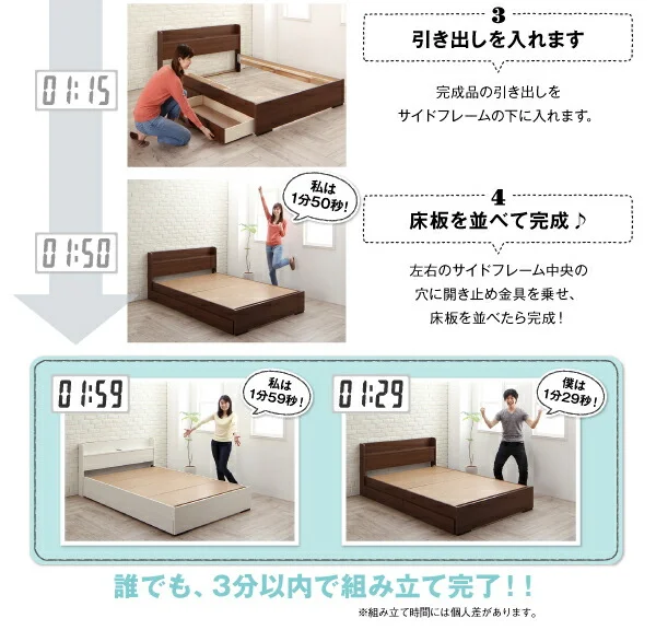 工具いらずの組み立て・分解簡単収納ベッド Lacomita ラコミタ ベッドフレームのみ シングル