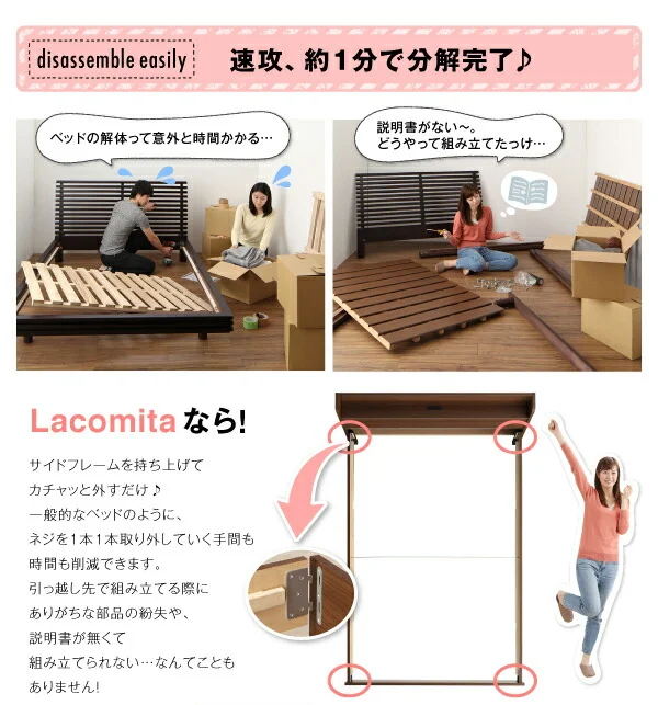 工具いらずの組み立て・分解簡単収納ベッド Lacomita ラコミタ ベッドフレームのみ シングル