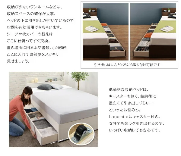 工具いらずの組み立て・分解簡単収納ベッド Lacomita ラコミタ ベッドフレームのみ シングル