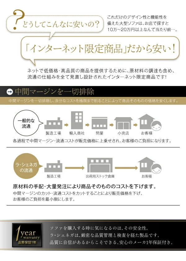レイアウト自由 家族でリビングを囲める大型モダンデザインコーナーカウチ La cienega ラ・シェネガ ソファ＆オットマンセット 幅210cm