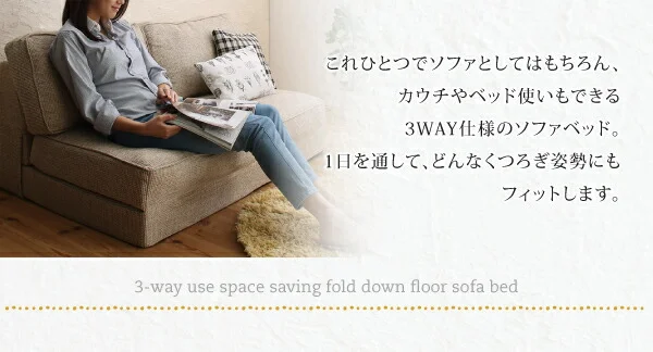 腰をしっかり支える スペース活用3WAYコンパクトフロアソファベッド Ernee エルネ 幅120cm