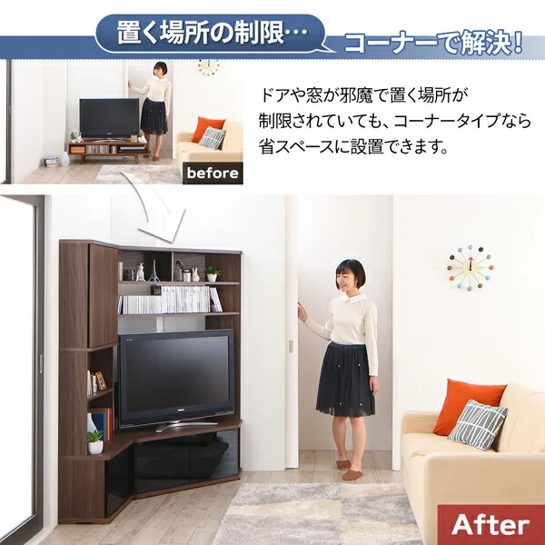 ハイタイプコーナーテレビボード ガイド Guide 2点セット(テレビボード+キャビネット)