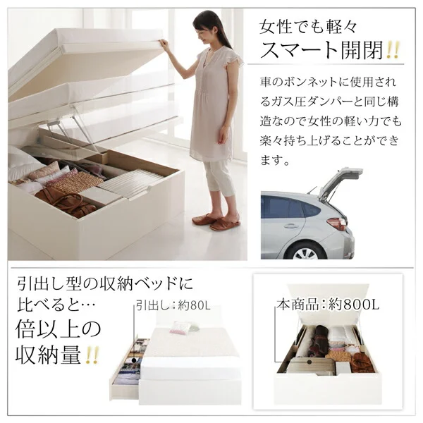 お客様組立 1台で3役使える 国産頑丈すのこ跳ね上げ式大容量収納ベッド Long force ロングフォルス セミシングル 深さレギュラー