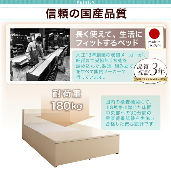 お客様組立 国産 ワイド深型引き出しチェストベッド 棚・コンセント付 Lage ラージュ ベッドフレームのみ シングル