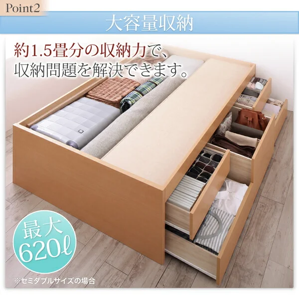 お客様組立 国産 清潔すのこ ヘッドレスチェストベッド Renitsa レニツァ ベッドフレームのみ セミシングル