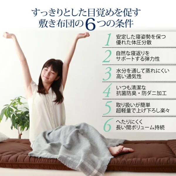 テイジン V-Lap使用 日本製 体圧分散で腰にやさしい 朝の目覚めを考えた超軽量・高弾力敷布団 シングル