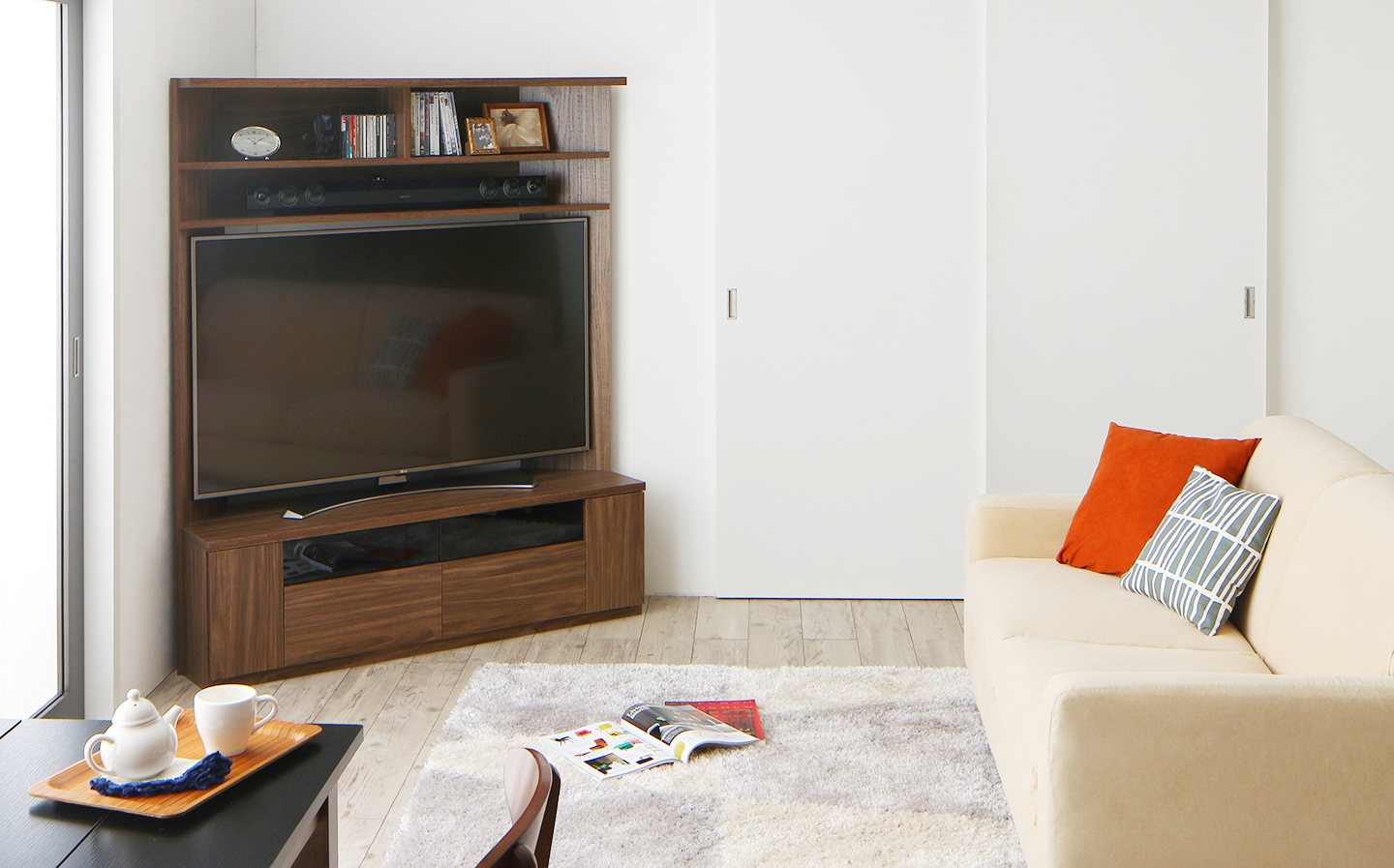 大型テレビ対応ハイタイプコーナーテレビボード city angle シティアングル