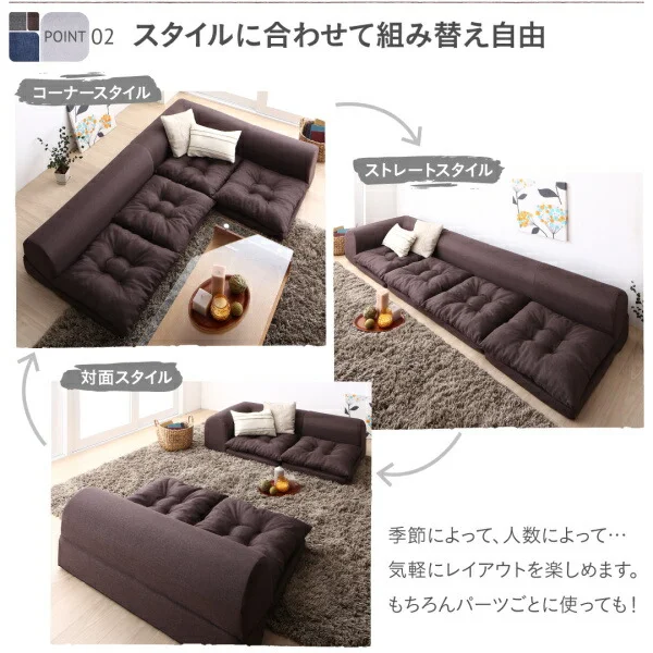 セットが選べるレイアウト自在のフロアコーナーソファ fleche フレーシュ ソファ2点セット 2P+コーナー