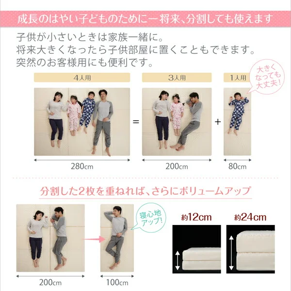 豊富な6サイズ展開　厚さが選べる　寝心地も満足なひろびろファミリーマットレス セミシングル 厚さ6cm