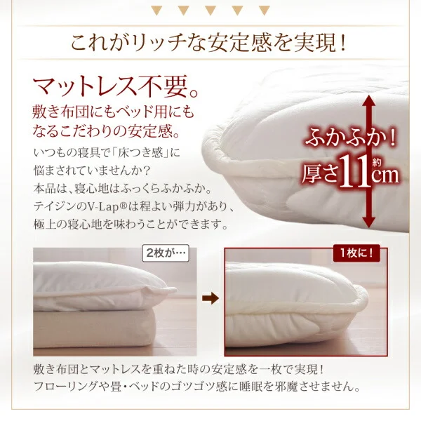 テイジン V-Lap使用 日本製 朝の目覚めを考えた 腰にやさしい 高弾力四層敷き布団 シングル