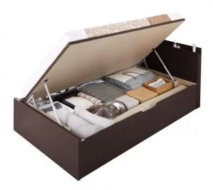 お客様組立 国産跳ね上げ収納ベッド Renati-DB レナーチ ダークブラウン 薄型スタンダードボンネルコイルマットレス付き 縦開き セミシングル 深さレギュラー