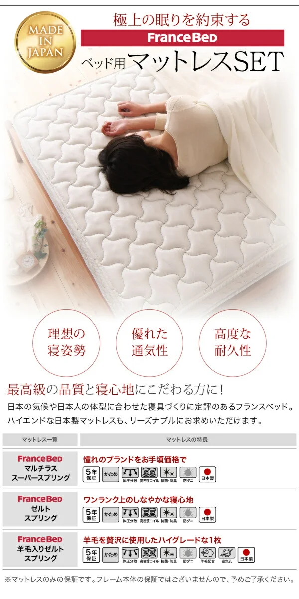 お客様組立 国産跳ね上げ収納ベッド Renati-NA レナーチ ナチュラル 薄型スタンダードボンネルコイルマットレス付き 縦開き セミシングル 深さレギュラー