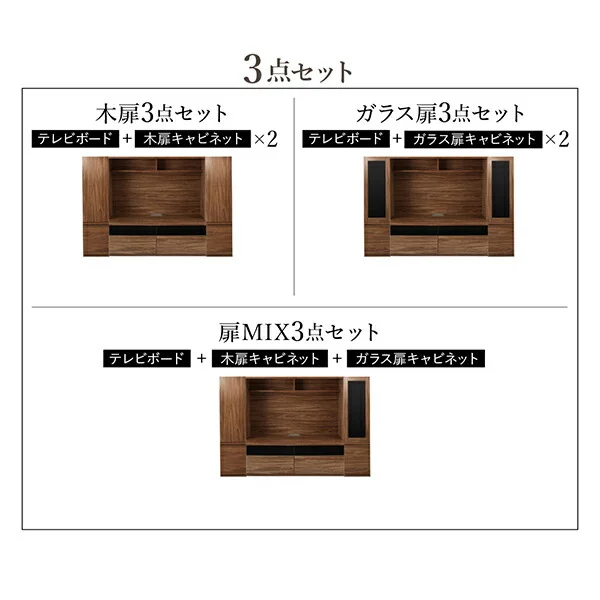 ミドルタイプテレビボードシリーズ city sign シティサイン 3点セット(テレビボード+キャビネット×2) ガラス扉