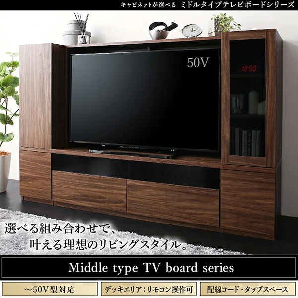 ミドルタイプテレビボードシリーズ city sign シティサイン 3点セット(テレビボード+キャビネット×2) ガラス扉