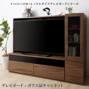 ミドルタイプテレビボードシリーズ city sign シティサイン 3点セット(テレビボード+キャビネット×2) ガラス扉