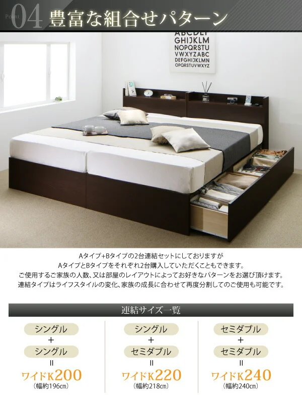 お客様組立 連結 棚・コンセント付収納ベッド Ernesti エルネスティ ベッドフレームのみ Aタイプ シングル