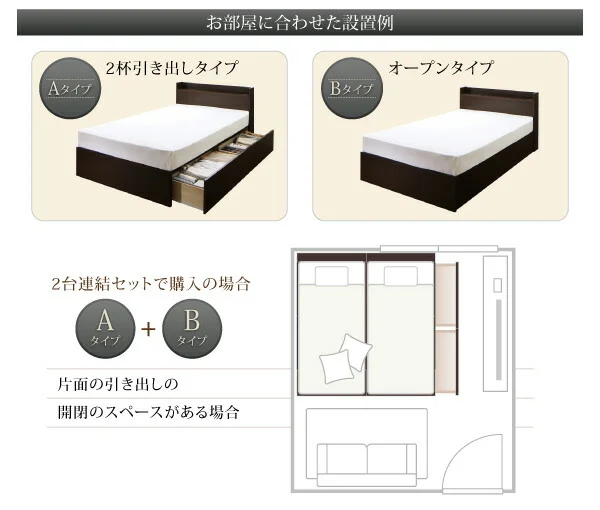 お客様組立 連結 棚・コンセント付収納ベッド Ernesti エルネスティ ベッドフレームのみ Aタイプ シングル