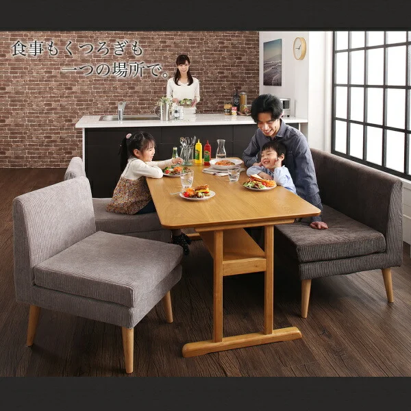 ファミリー向け 棚付き ソファダイニングセット Colta コルタ 3点セット(テーブル+2Pソファ2脚) W120