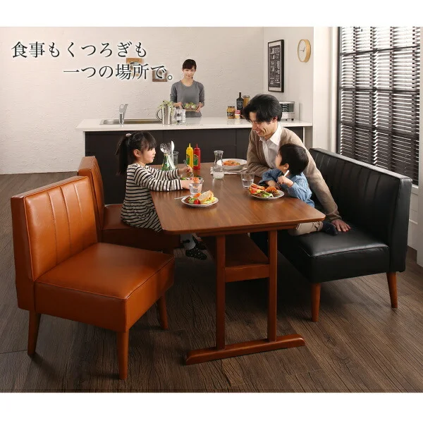 ファミリー向け 棚付き ソファダイニングセット Galdy ガルディ 3点セット(テーブル+2Pソファ2脚) W120