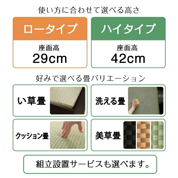お客様組立 日本製・布団が収納できる大容量収納畳連結ベッド 陽葵 ひまり ベッドフレームのみ い草畳 シングル 42cm