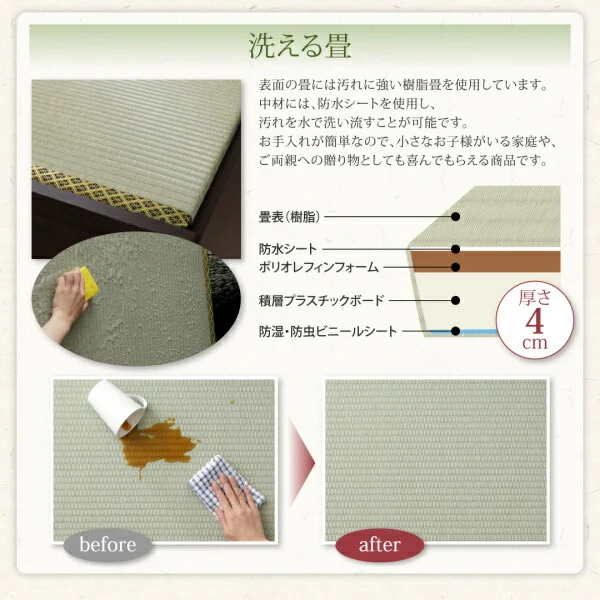 お客様組立 布団が収納できる棚・コンセント付き畳ベッド い草畳 シングル