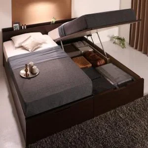 棚・コンセント付国産大型サイズ跳ね上げ収納ベッド Landelutz ランデルッツ