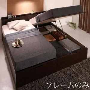 棚・コンセント付国産大型サイズ跳ね上げ収納ベッド Landelutz ランデルッツ
