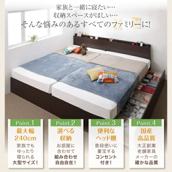 お客様組立 壁付けできる国産ファミリー連結収納ベッド Tenerezza テネレッツァ ベッドフレームのみ Aタイプ シングル