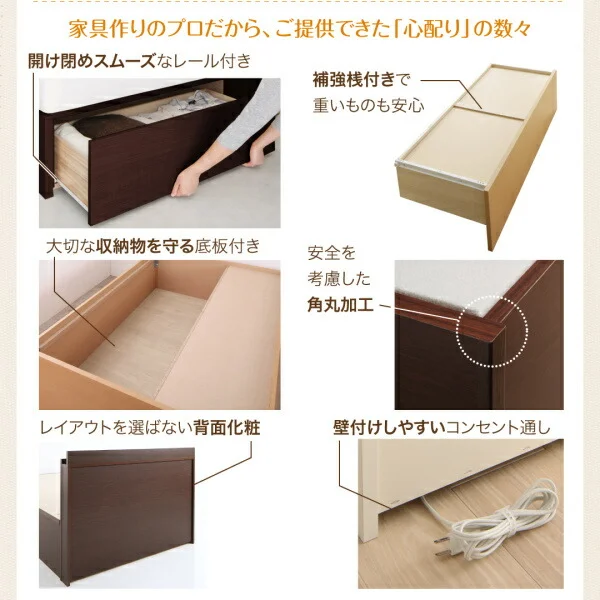 お客様組立 壁付けできる国産ファミリー連結収納ベッド Tenerezza テネレッツァ ベッドフレームのみ Aタイプ シングル